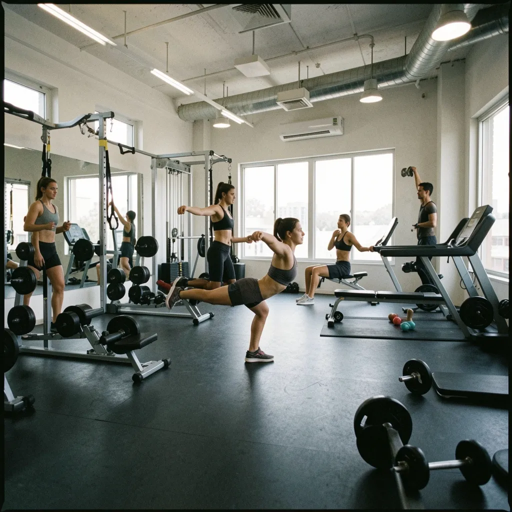 Open training floor with equipment arranged in rows