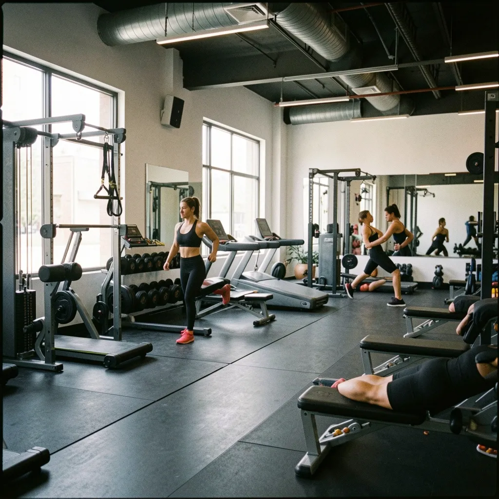 Interior corridor with directional lighting along the floor